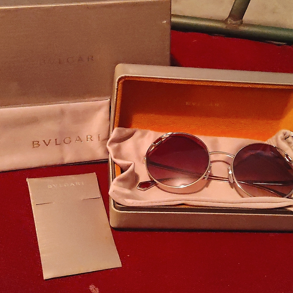 Bvlgari BV 6159 278/13 Pale Gold Metal Round Sunglasses Brown Gradient Lens